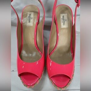 Valentino Garavani Hot Neon Pink Wedge Sandals 36